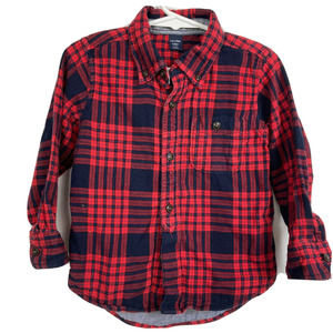 Baby Gap Shirt Toddler Boys Sz 3T Red‎ Blue Plaid Flannel Button Up Cotton